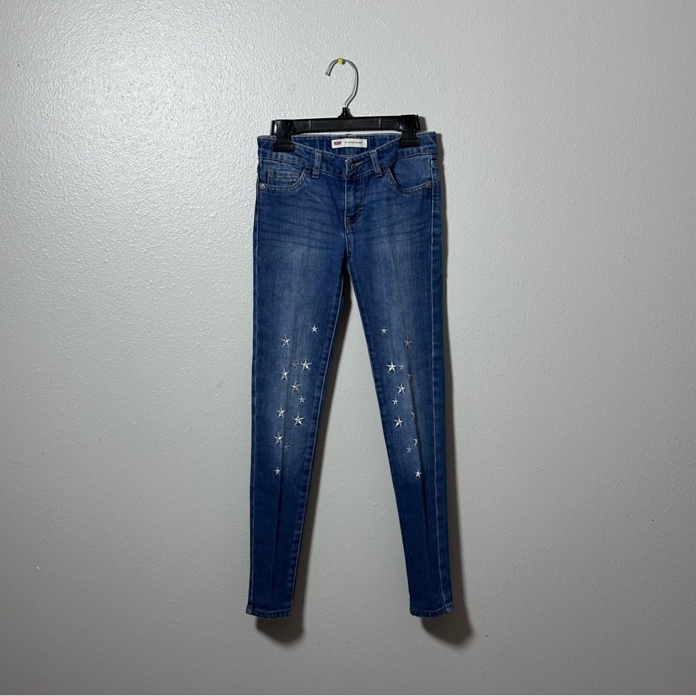 Levi’s Kids Girls Denim 701 Super Skinny Jeans Star Print size 8.